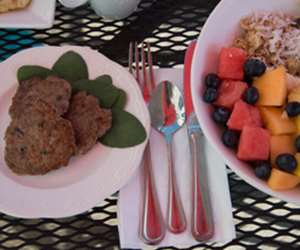 Homemade sausage and an Acai Bowl. 